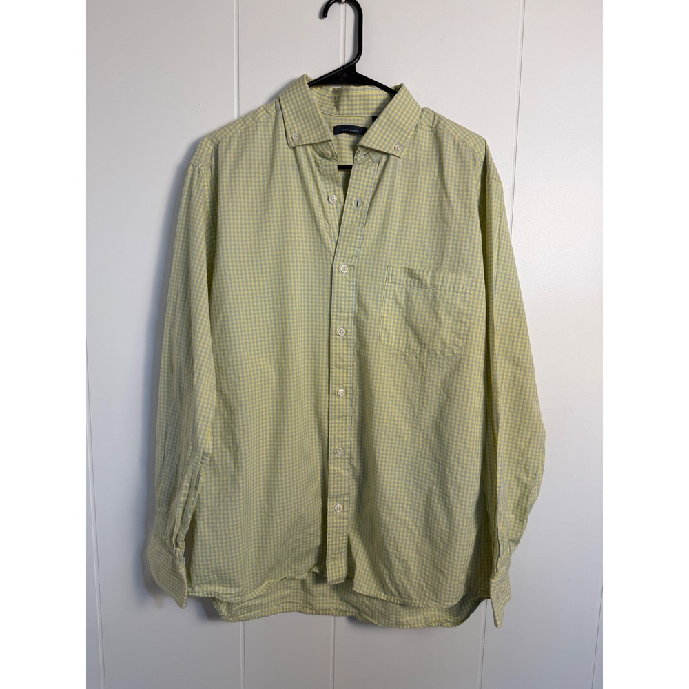 Turtleson Button Down‎ Shirt Large Yellow Gingham Cotton Long Sleeve Mens